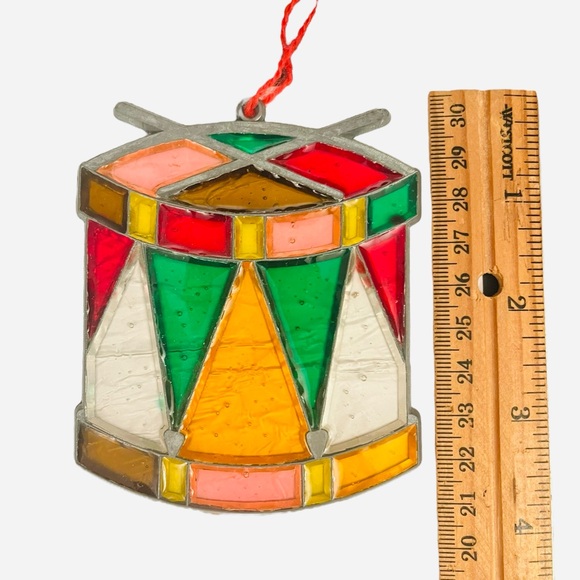 6 Vintage Suncatcher Christmas Ornament Faux Stained Glass Noel Wreath Candle 4" - Picture 9 of 14